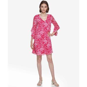 Calvin Klein NWT Floral-Print Ruffled-Sleeve Shift Dress, Women's Size 12